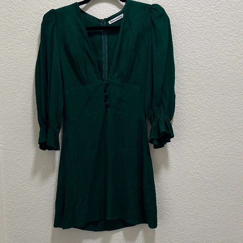 Reformation Deep Green Long Sleeve Dress - Picture 4 of 7